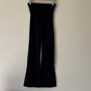 JW Los Angeles Women's Fold-Over Black High-Waisted Ribbed Wide Leg Pants